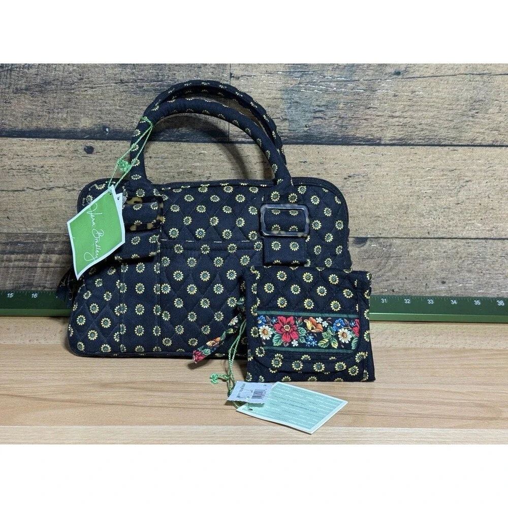 🔥 NEW & RARE VERA BRADLEY Vibrant Black Sun Sunflower Purse Wallet Retired NWT